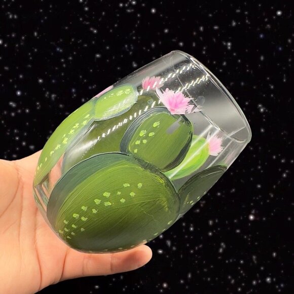 Vintage Libbey Glassware Painted Tumbler Glasses Cactus w Flowers Hand Painted 2 - Picture 3 of 9